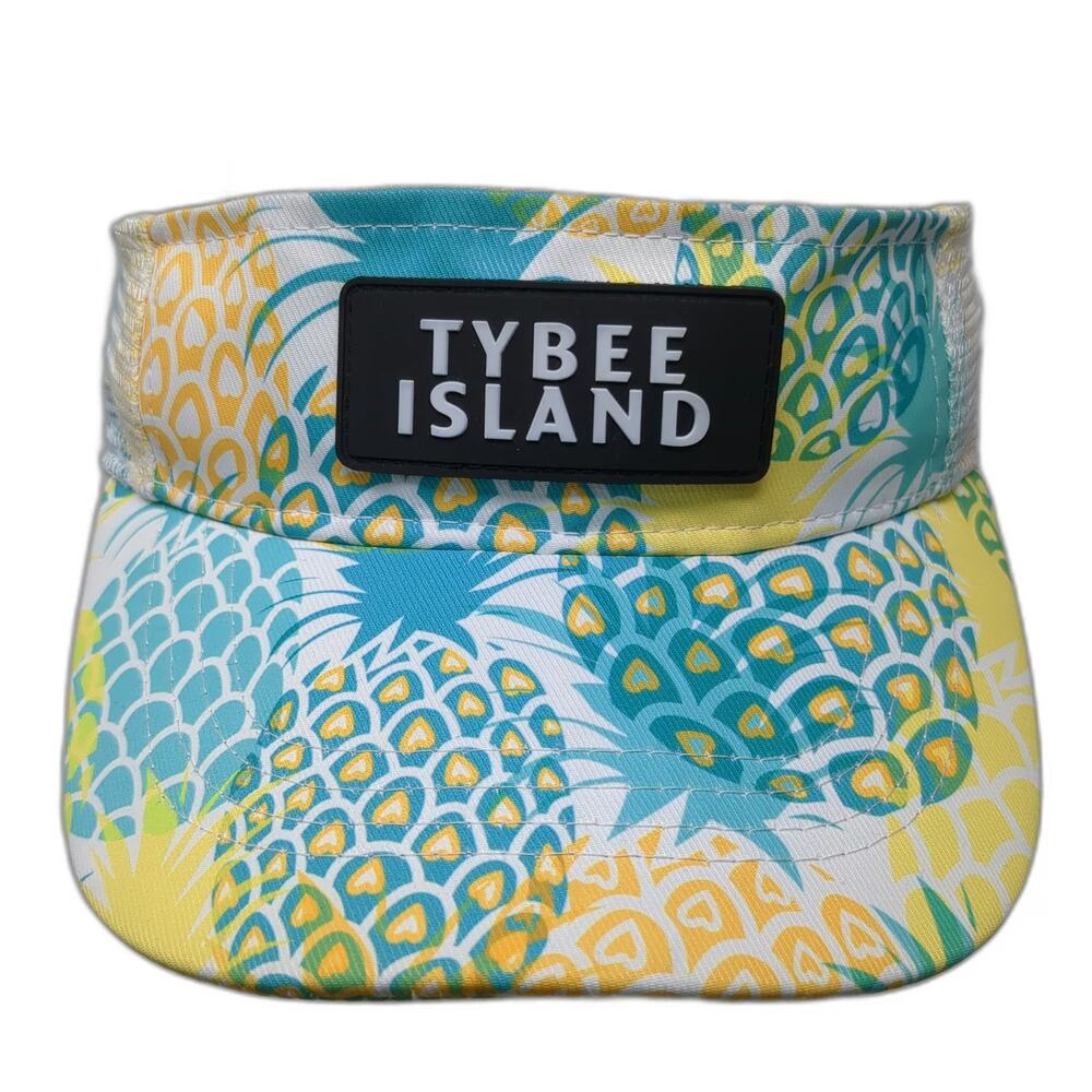 Lucky 7 Visor Blue White Yellow OS Pineapple Pattern Tybee Island Patch Hat